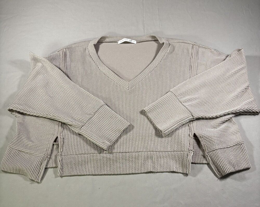 Altar’d State Taupe Textured Ribbed Pullover Sweater Women’s SZ L Casual Lounge